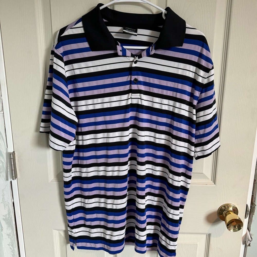 Vintage Nike Golf Polo Shirt Men’s L Black White Purple Stripe Short Sleeve